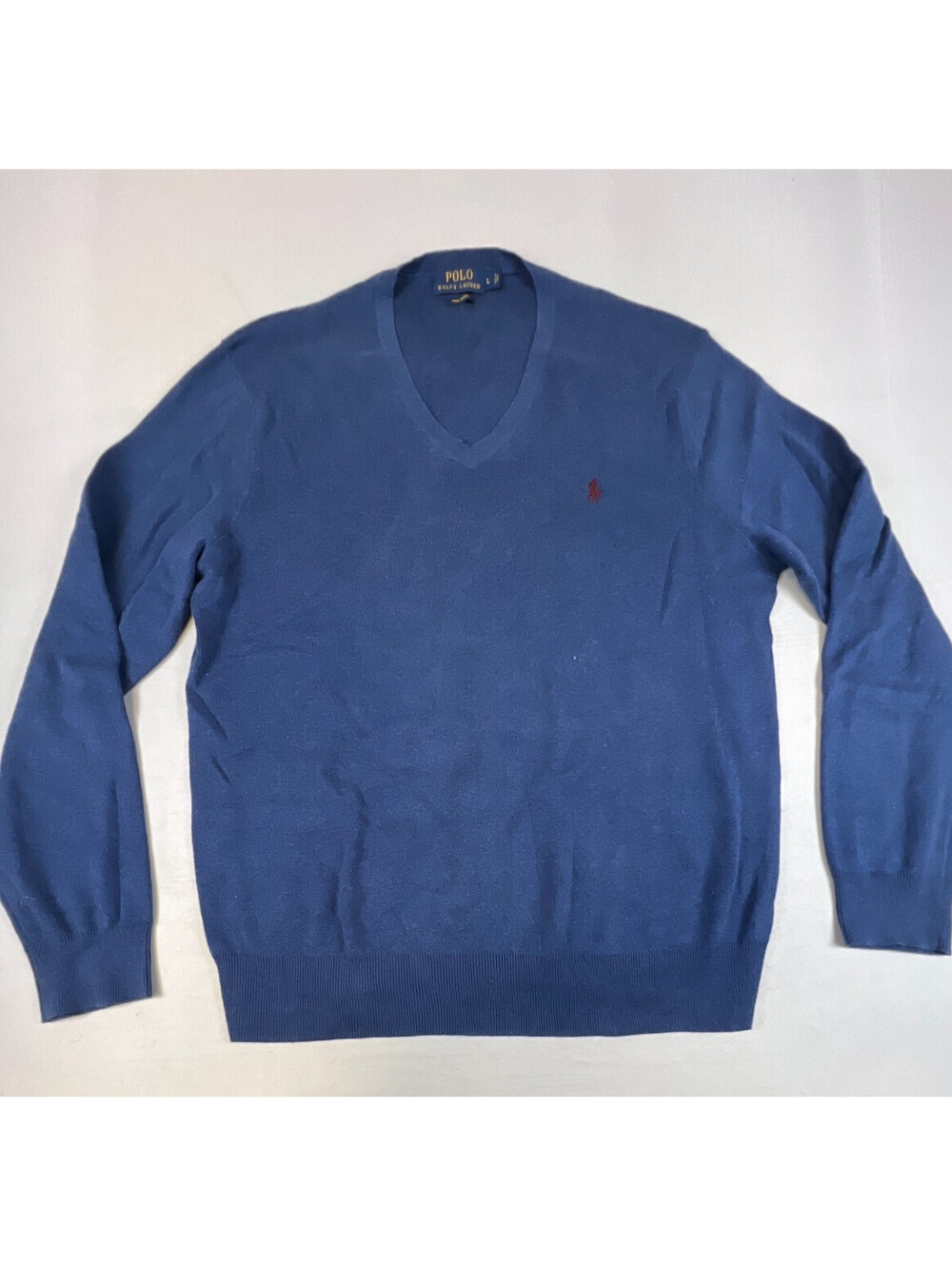 Polo Ralph Lauren Mens L Blue 100% Pima Cotton V-Neck Pullover Sweater
